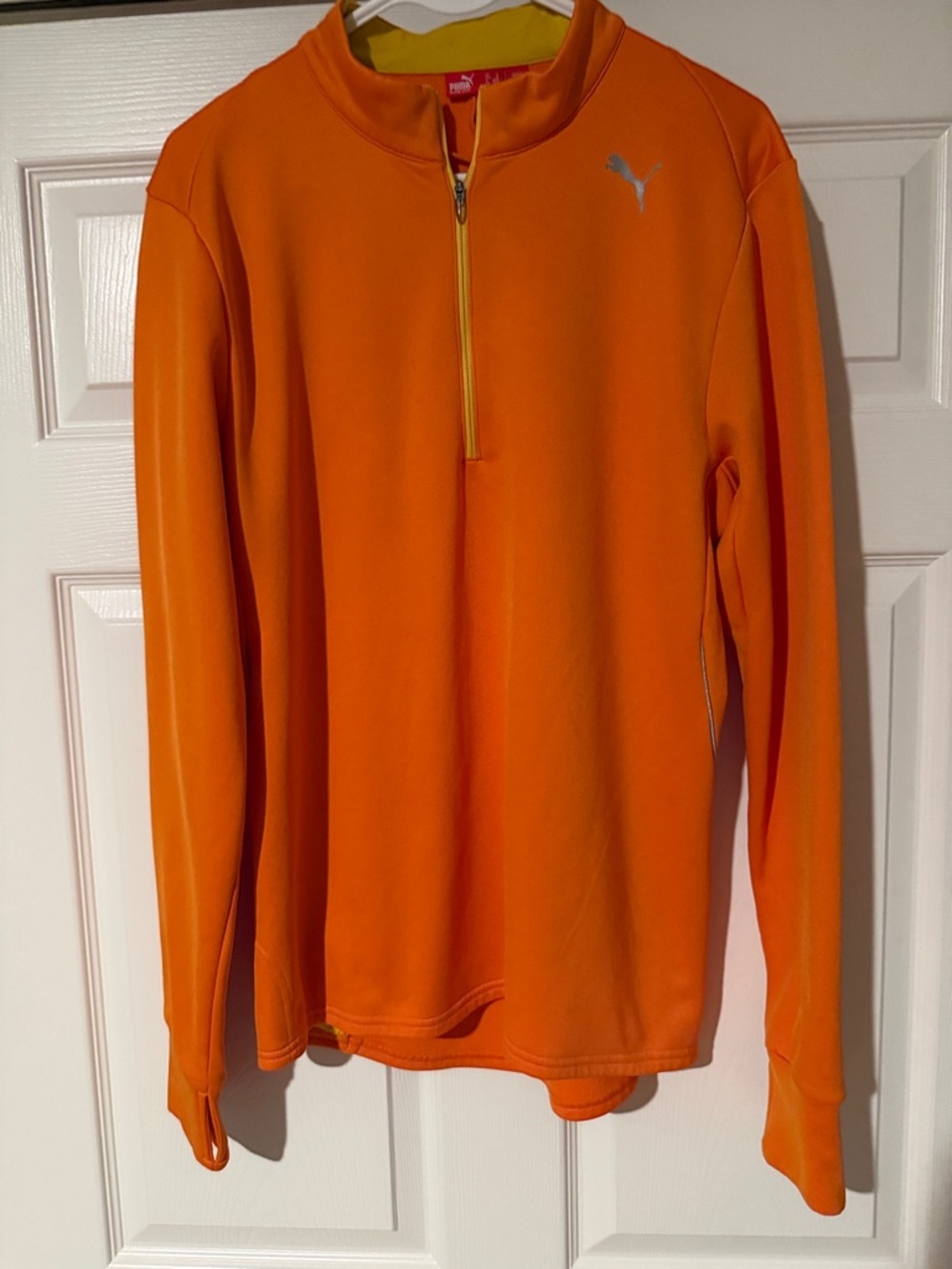 Puma Orange Long-Sleeve Quarter-Zip Pullover with Yellow Zipper